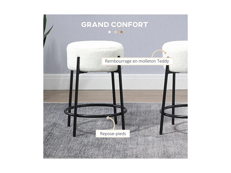 Lot de 2 tabourets de bar Tabouret de bar MILAN noir et blanc