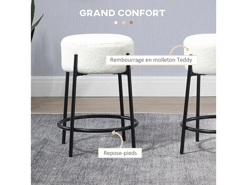 Lot de 2 tabourets de bar Tabouret de bar MILAN noir et blanc
