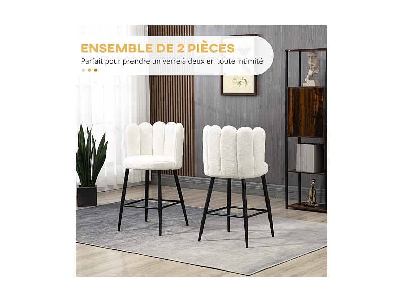 Lot de 2 tabourets de bar PENELOPE noir et blanc