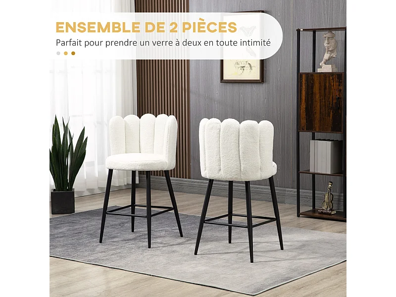 Lot de 2 tabourets de bar PENELOPE noir et blanc