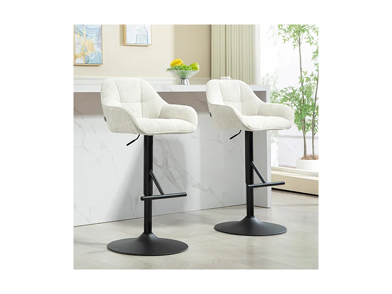 Lot de 2 tabourets de bar LILOU crème et noir