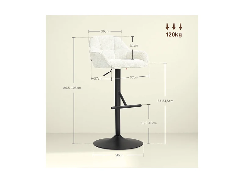 Lot de 2 tabourets de bar LILOU crème et noir