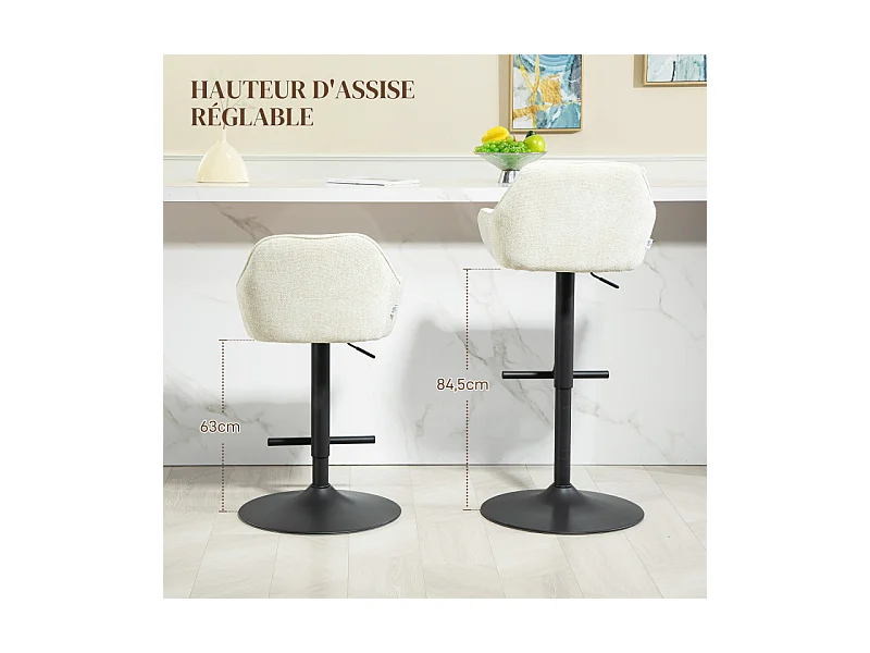Lot de 2 tabourets de bar LILOU crème et noir