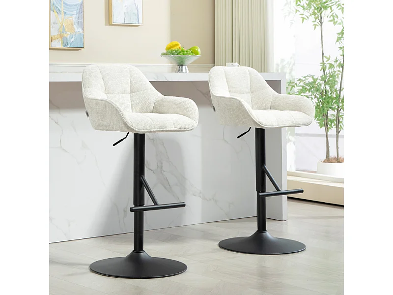 Lot de 2 tabourets de bar LILOU crème et noir