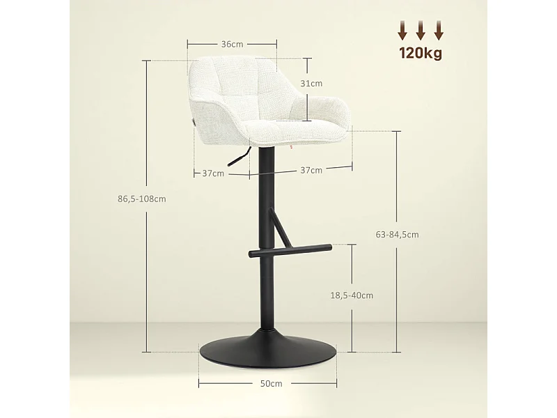 Lot de 2 tabourets de bar LILOU crème et noir