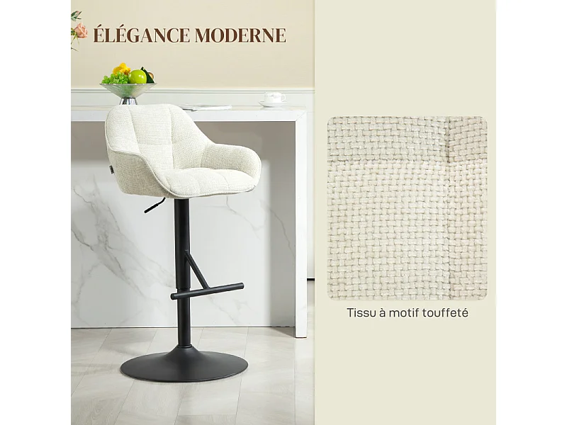 Lot de 2 tabourets de bar LILOU crème et noir