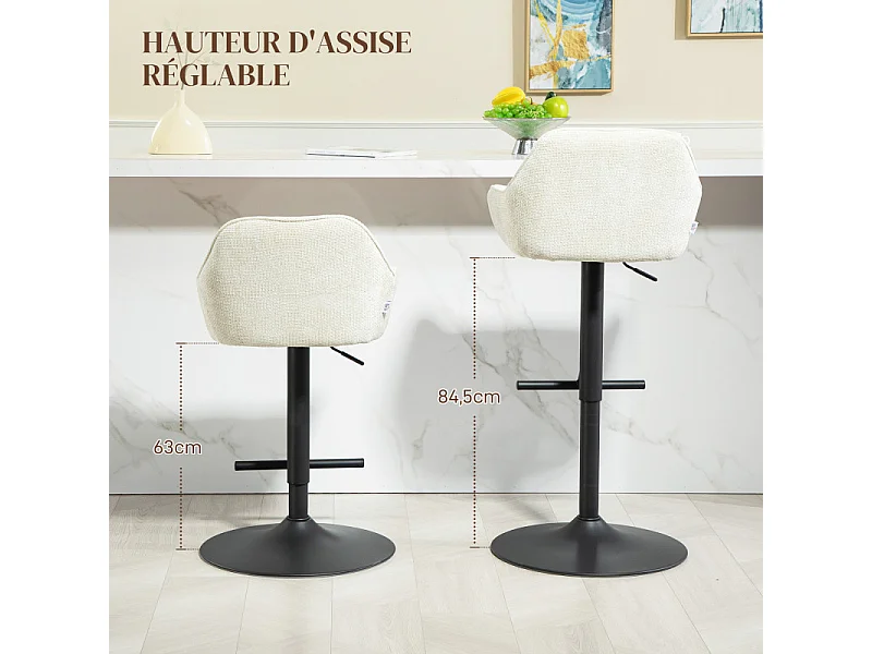 Lot de 2 tabourets de bar LILOU crème et noir