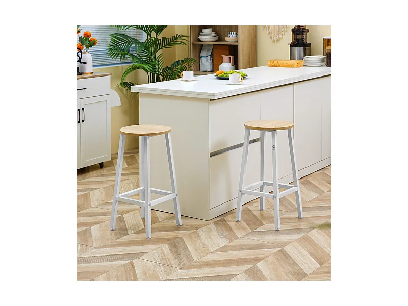 Lot de 2 tabourets de bar SAFREN blanc et bois naturel