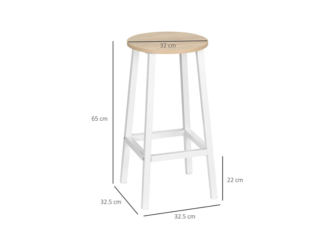 Lot de 2 tabourets de bar SAFREN blanc et bois naturel