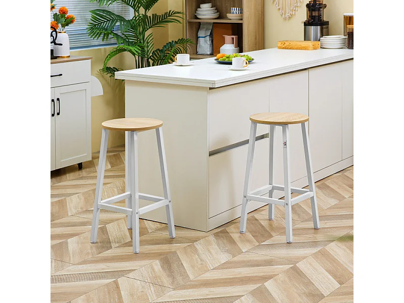 Lot de 2 tabourets de bar SAFREN blanc et bois naturel