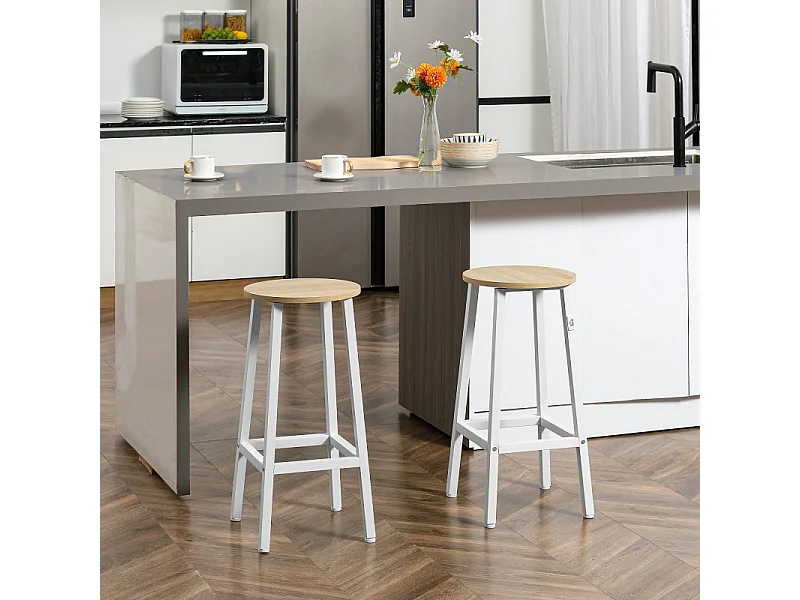 Lot de 2 tabourets de bar SAFREN blanc et bois naturel