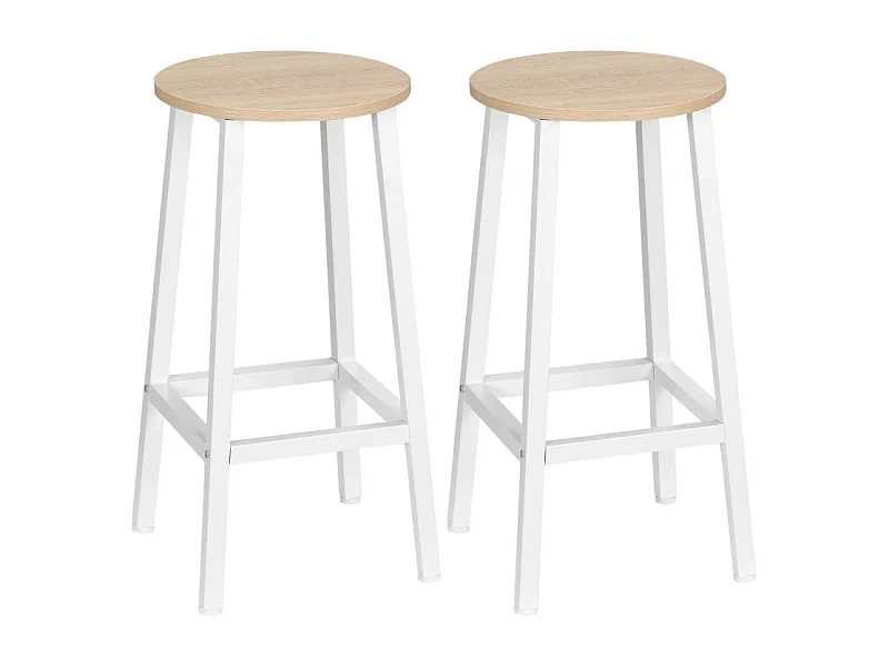 Lot de 2 tabourets de bar SAFREN blanc et bois naturel