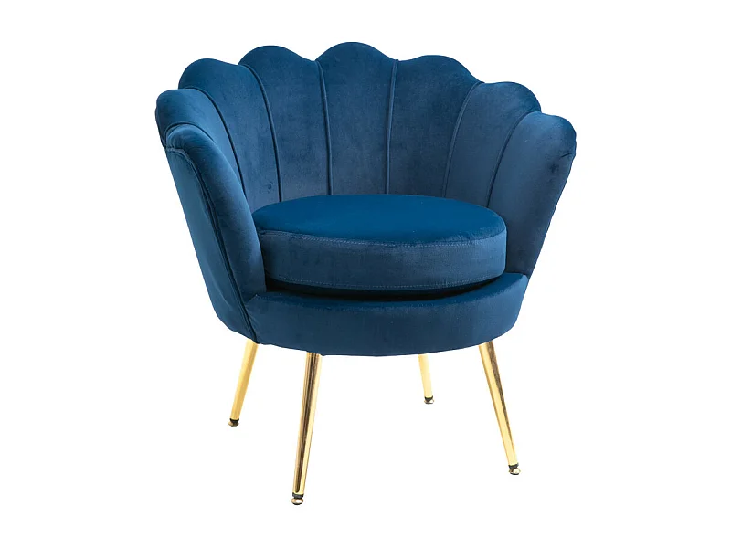 Fauteuil design coquillage pieds métal doré velours