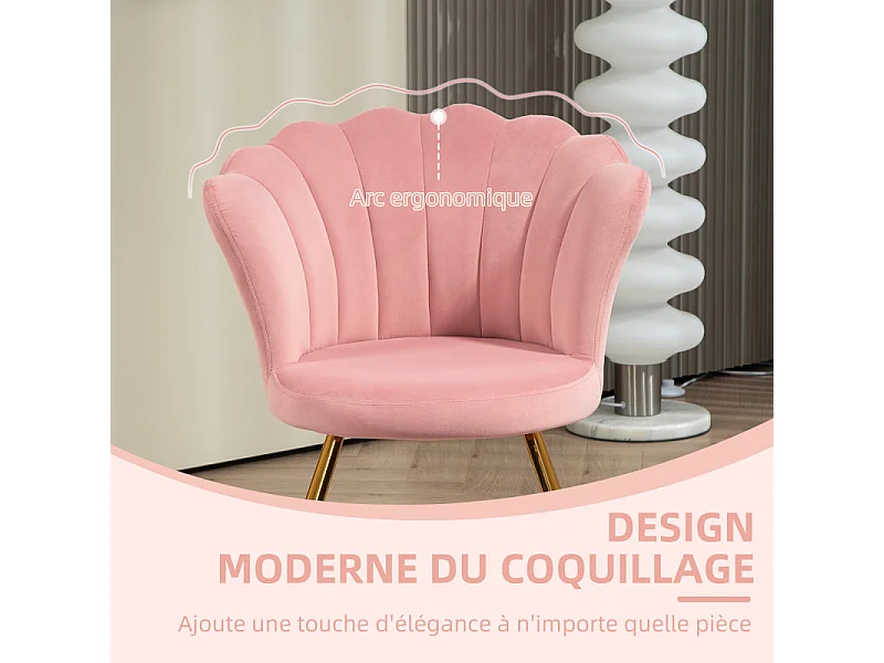 Fauteuil design coquillage ELIPS rose poudré