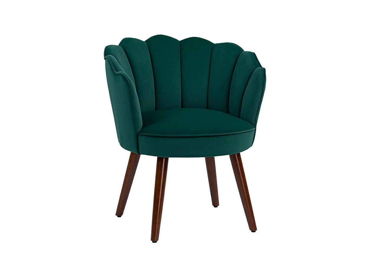 Fauteuil design coquillage piètement bois hévéa velours