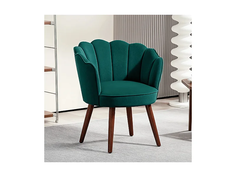 Fauteuil design coquillage piètement bois hévéa velours