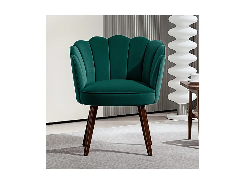 Fauteuil design coquillage piètement bois hévéa velours