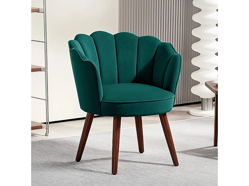 Fauteuil design coquillage piètement bois hévéa velours