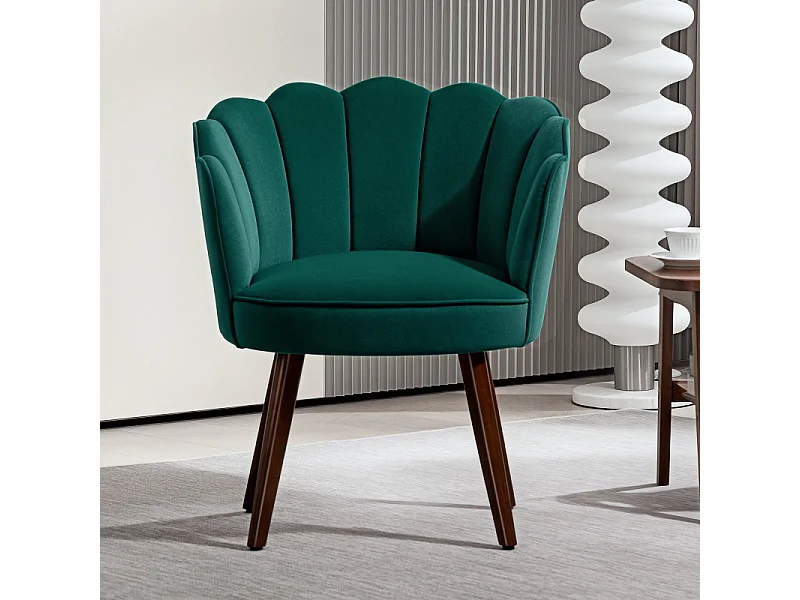 Fauteuil design coquillage piètement bois hévéa velours