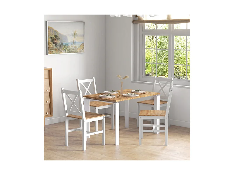 Lot de 4 chaises SONNY bois et blanc