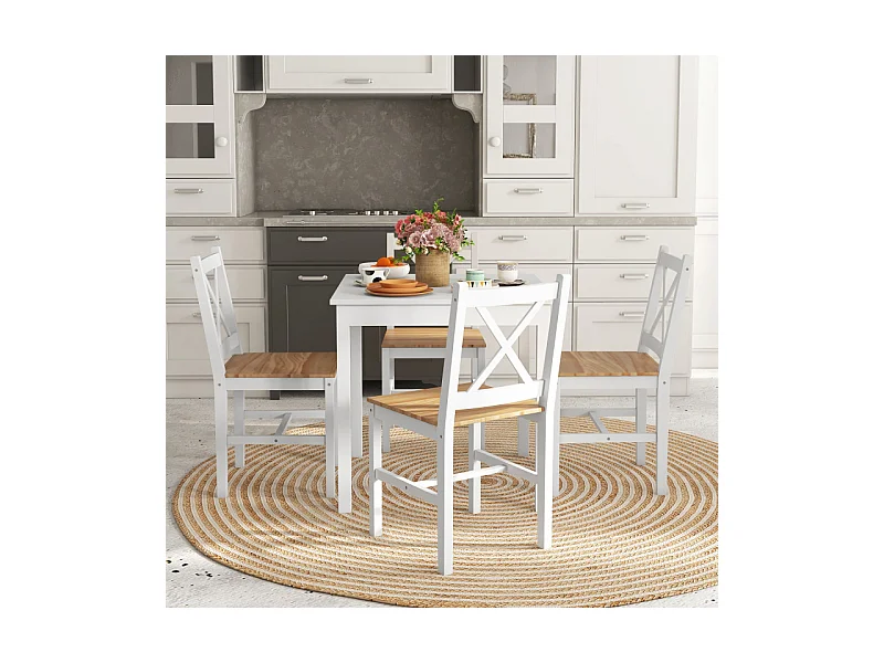 Lot de 4 chaises SONNY bois et blanc