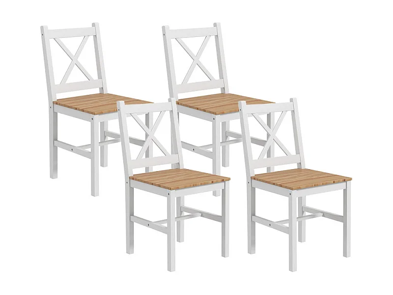 Lot de 4 chaises SONNY bois et blanc