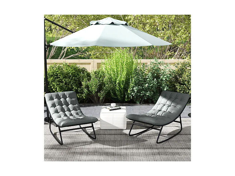 Lot de 2 chaises à bascule avec matelas SOPHY gris et noir