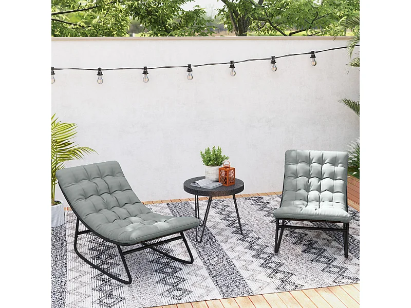 Lot de 2 chaises à bascule avec matelas SOPHY gris et noir