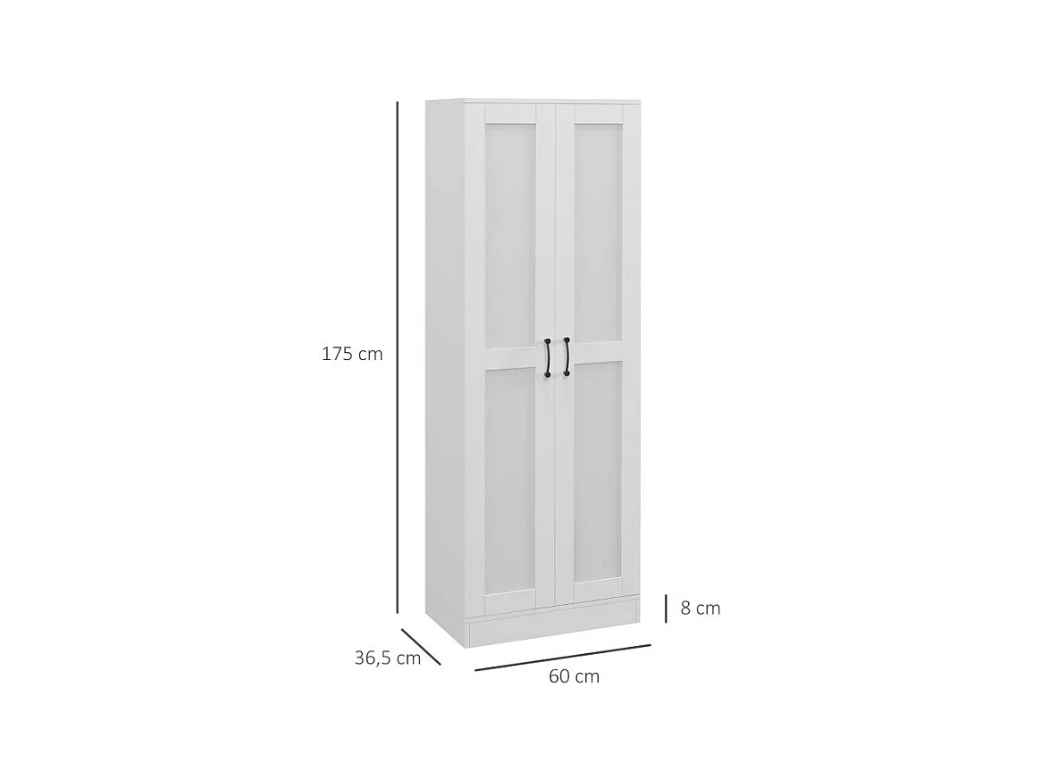 Armoire 2 portes 4 étagères poignées métal noir panneaux blanc