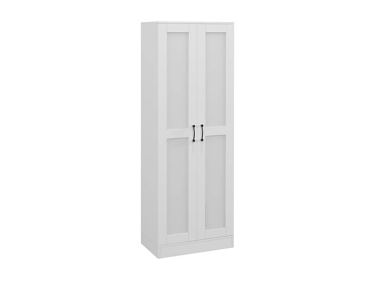 Armoire 2 portes 4 étagères poignées métal noir panneaux blanc