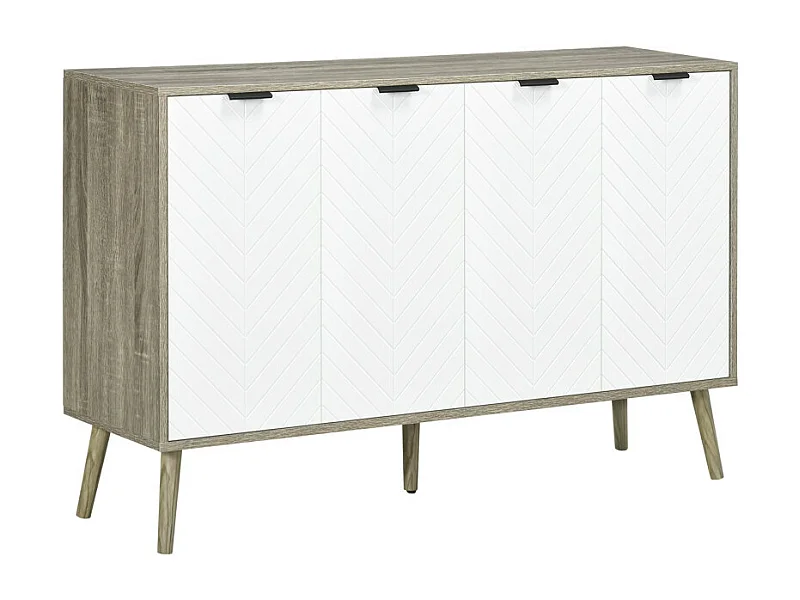 Buffet scandinave 4 portes NETON aspect bois gris et blanc