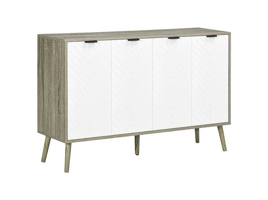 Buffet scandinave 4 portes NETON aspect bois gris et blanc