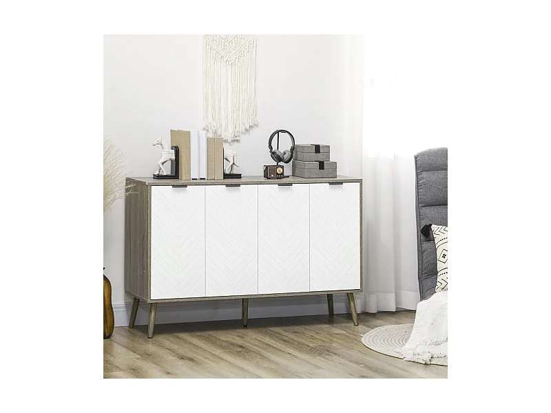 Buffet scandinave 4 portes NETON aspect bois gris et blanc