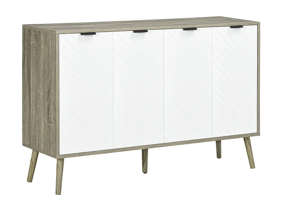 Buffet scandinave 4 portes NETON aspect bois gris et blanc