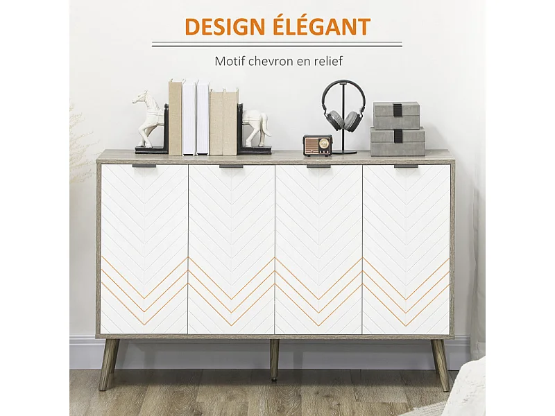 Buffet scandinave 4 portes NETON aspect bois gris et blanc