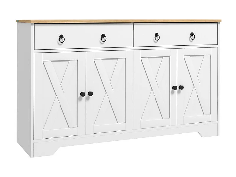 Buffet multi-rangement COUNTY blanc et aspect bois