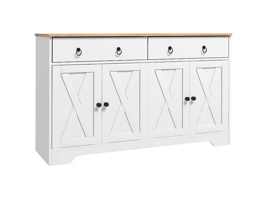 Buffet multi-rangement COUNTY blanc et aspect bois