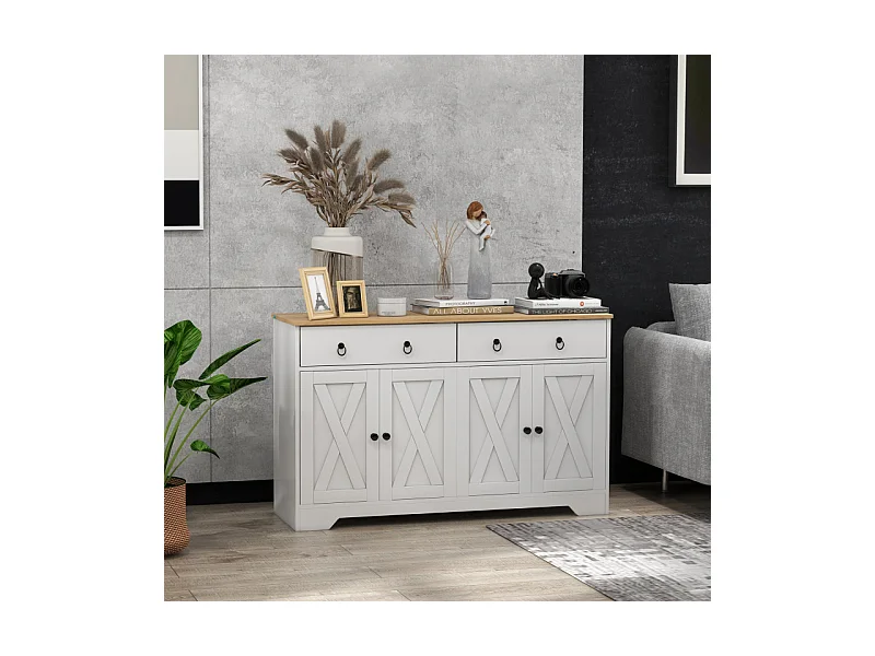 Buffet multi-rangement COUNTY blanc et aspect bois