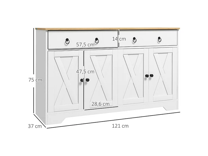 Buffet multi-rangement COUNTY blanc et aspect bois