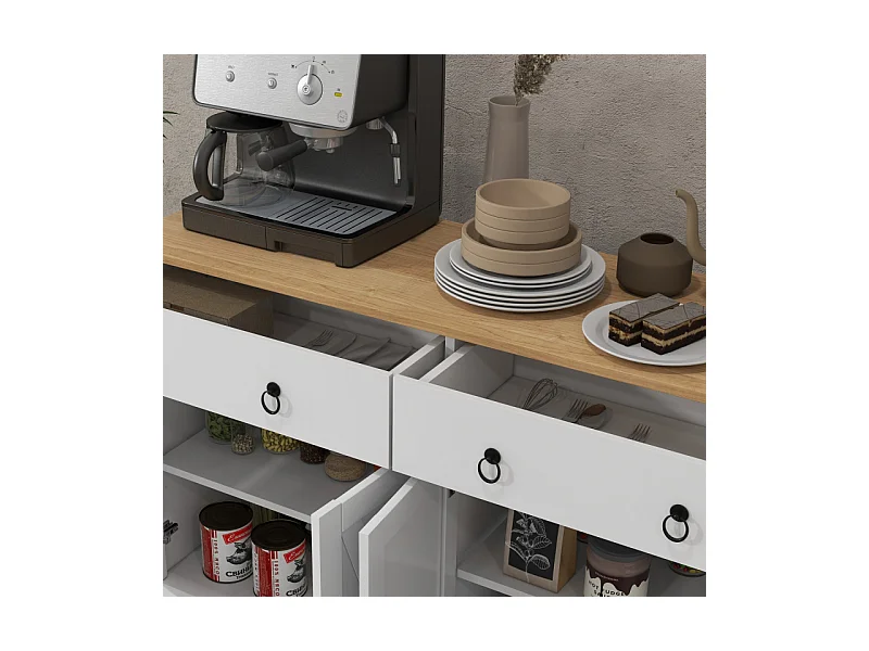 Buffet multi-rangement COUNTY blanc et aspect bois