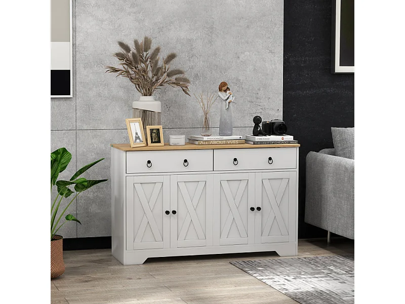Buffet multi-rangement COUNTY blanc et aspect bois