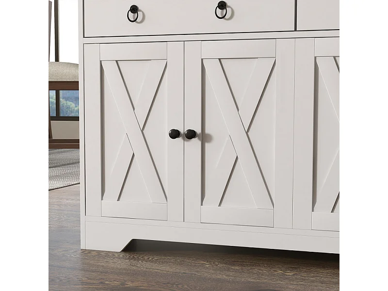 Buffet multi-rangement COUNTY blanc et aspect bois