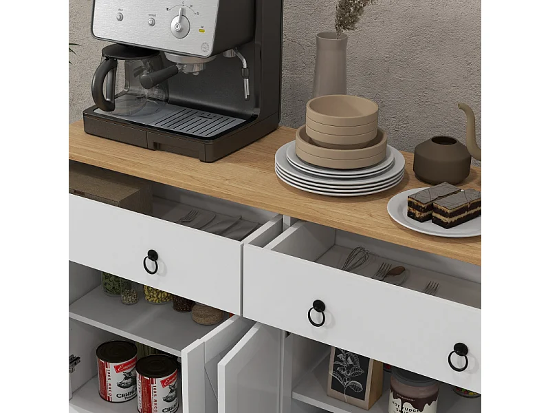 Buffet multi-rangement COUNTY blanc et aspect bois