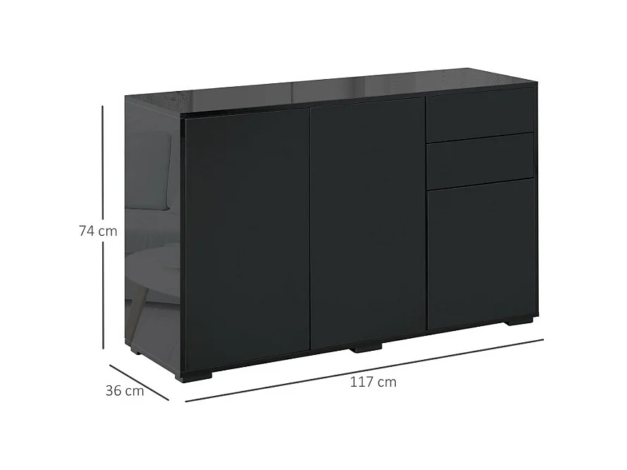 Commode buffet 2 tiroirs 3 portes 117 x 36 x 74 cm