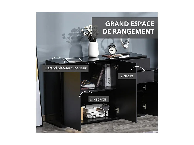 Commode buffet 2 tiroirs 3 portes 117 x 36 x 74 cm