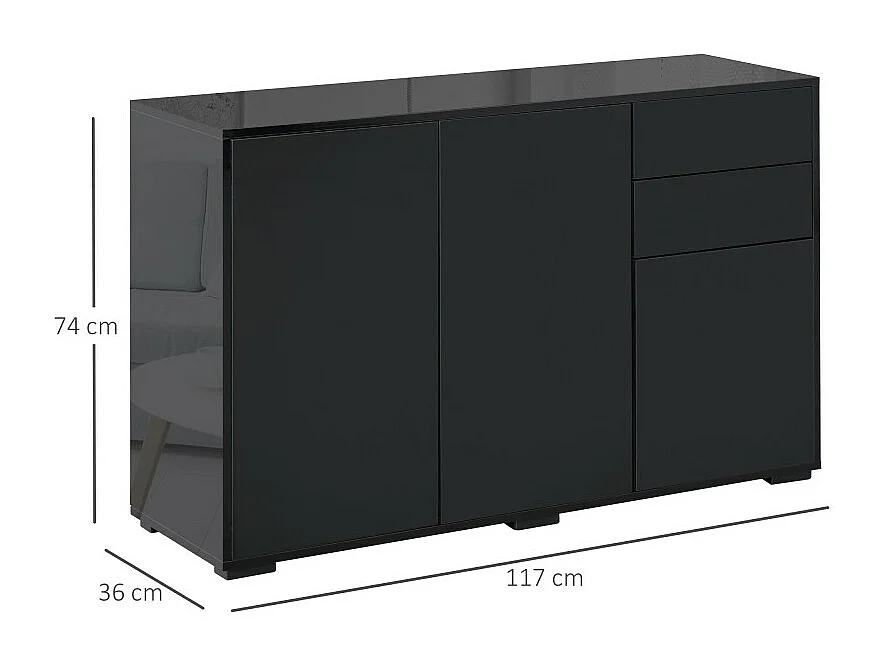 Commode buffet 2 tiroirs 3 portes 117 x 36 x 74 cm