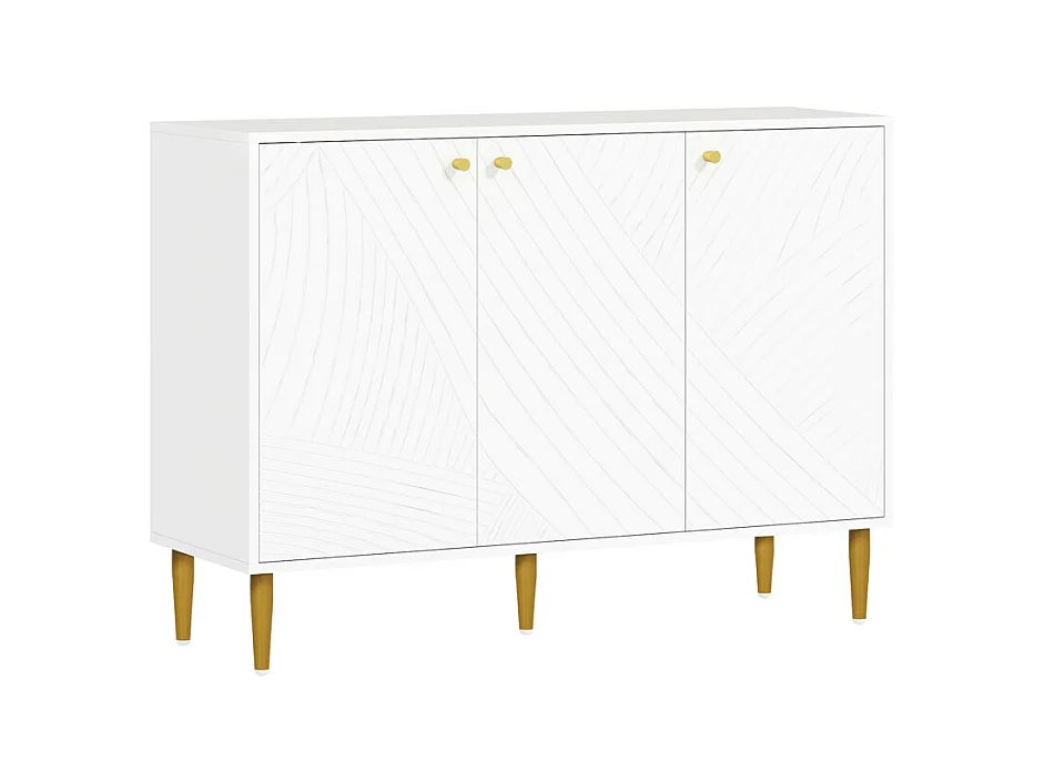 Buffet design graphique - 3 portes, 2 étagères - métal doré blanc