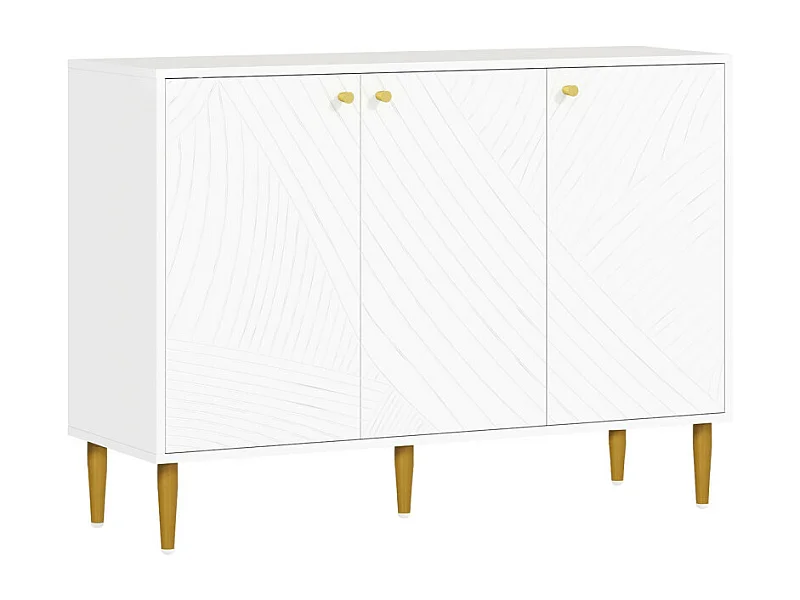 Buffet design graphique - 3 portes, 2 étagères - métal doré blanc