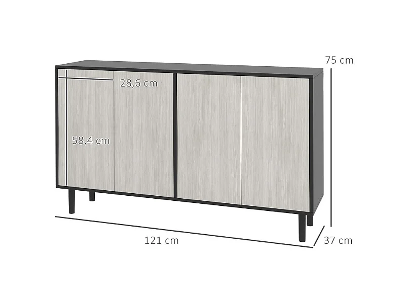 Buffet design contemporain - 4 portes, 2 étagères
