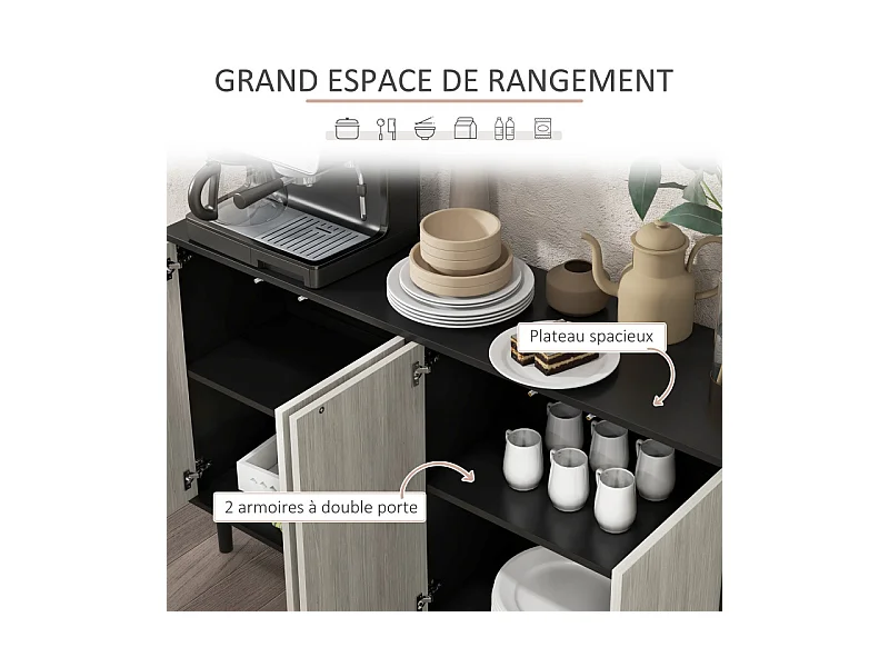 Buffet design contemporain - 4 portes, 2 étagères